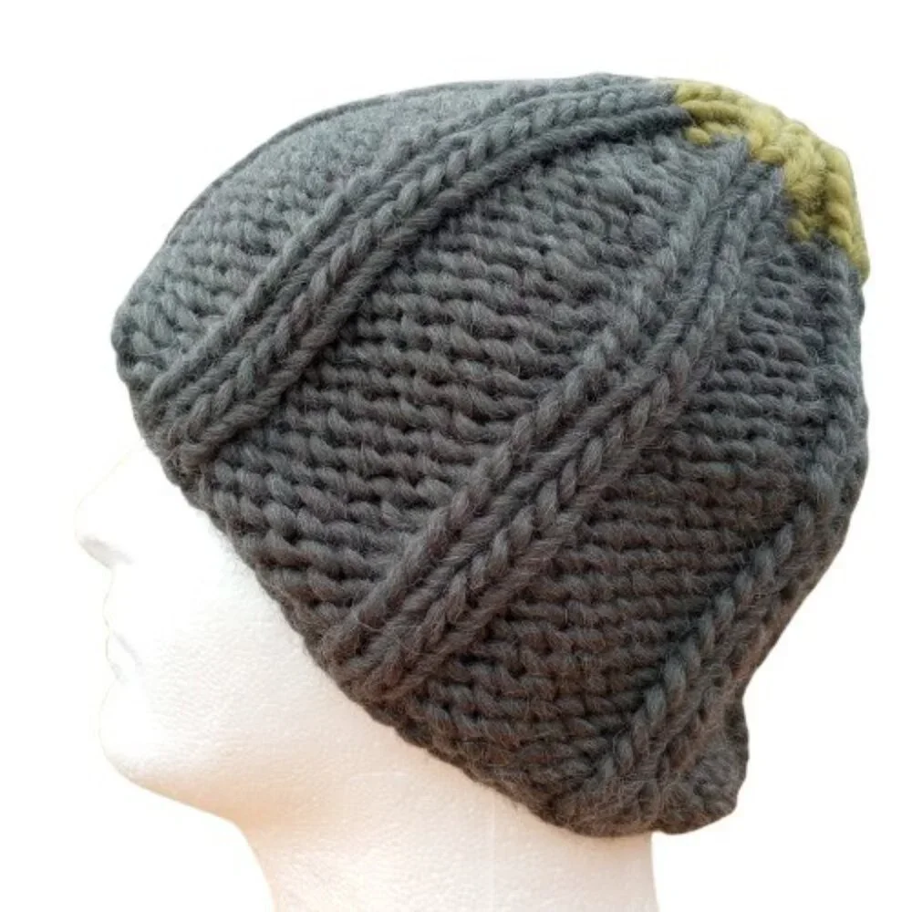 Men’s Chunky Wool Sailor Beanie Hand-Knit Rib Dock Worker Skully Cap Army Green - Picture 1 of 10